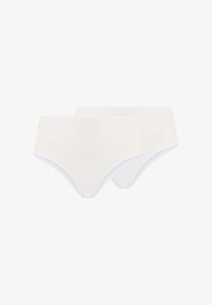Slip bianchi in cotone con design a vita alta, bordi senza cuciture e texture morbida. Confezione da due, superficie liscia senza motivi.