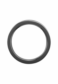 Anello in metallo nero lucido, arrotondato e levigato, con una superficie liscia e brillante e uno spessore uniforme. Nessun'altra decorazione o motivo.
