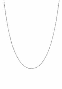 Collana in catena d'argento intrecciata, caratterizzata da un design delicato e fine con una texture liscia. Senza ganci o decorazioni visibili.