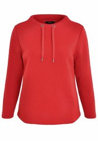 Rode sweatshirt met een gestructureerd patroon, lange mouwen, een ronde halslijn en koordjes bij de kraag. Casual en comfortabel ontwerp.