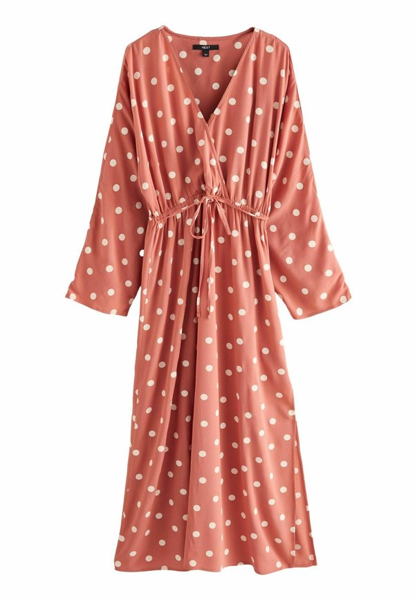 KIMONO SLEEVE TIE WAIST - Maxikleid - terracotta and cream spot