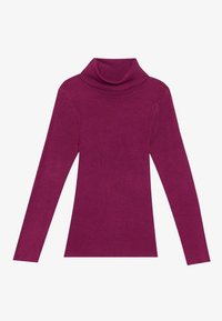 Ribbete turtleneck topp i dyp magenta. Lange ermer og en tettsittende passform med en teksturert overflate. Myk strikket stoff, ideell for lag-på-lag.