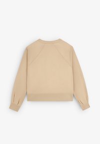 Beige Sweatshirt mit rundem Ausschnitt, Raglanärmeln und gerippten Bündchen. Weicher, glatter Stoff mit lässiger Passform und verkürztem Design.