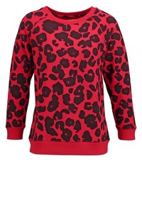 Czerwona bluza z długim rękawem w czarny wzór w panterkę, z prążkowanymi mankietami i dołem.