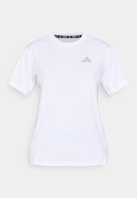 Fehér, rövid ujjú atlétikai póló légáteresztő anyagból. Bal mellrészen ezüst Adidas logóval, kerek nyakkivágással.