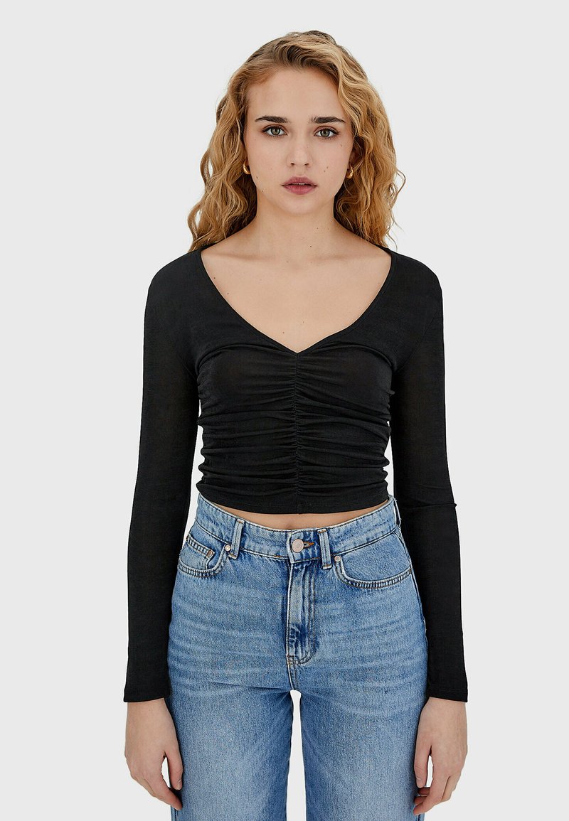 Damen T-Shirts | Stradivarius Langarmshirt black/schwarz - TM33393 Damen T-Shirts | Stradivarius Langarmshirt black/schwarz - TM33393