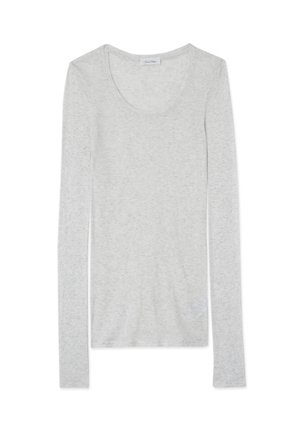 Langdkeurig lichtgrijze T-shirt van een zachte stof met een ronde hals en slim fit. Heeft een minimale textuur en zonder patronen.