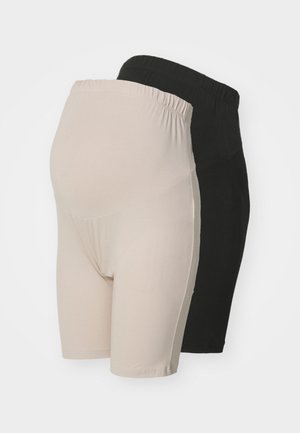 Tehotenské šortky v béžovej a čiernej farbe. Vyrobené z mäkkej tkaniny; obsahujú elastický pás pre pohodlie; dizajn po kolená.