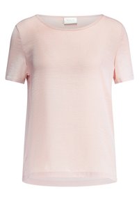 Ljusrosa kortärmad topp med rund halsringning. Tillverkad av ett mjukt, något skimrande material med en avslappnad passform och rak nederkant.