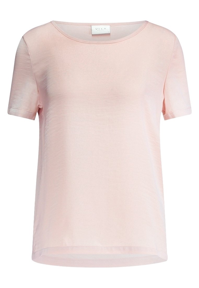 Ljusrosa kortärmad topp med rund halsringning. Tillverkad av ett mjukt, något skimrande material med en avslappnad passform och rak nederkant.