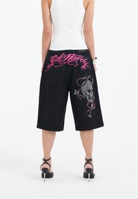Ed Hardy - LOVE WRAPPED DIAMANTE  - Denim shorts - black Thumbnail Image 1