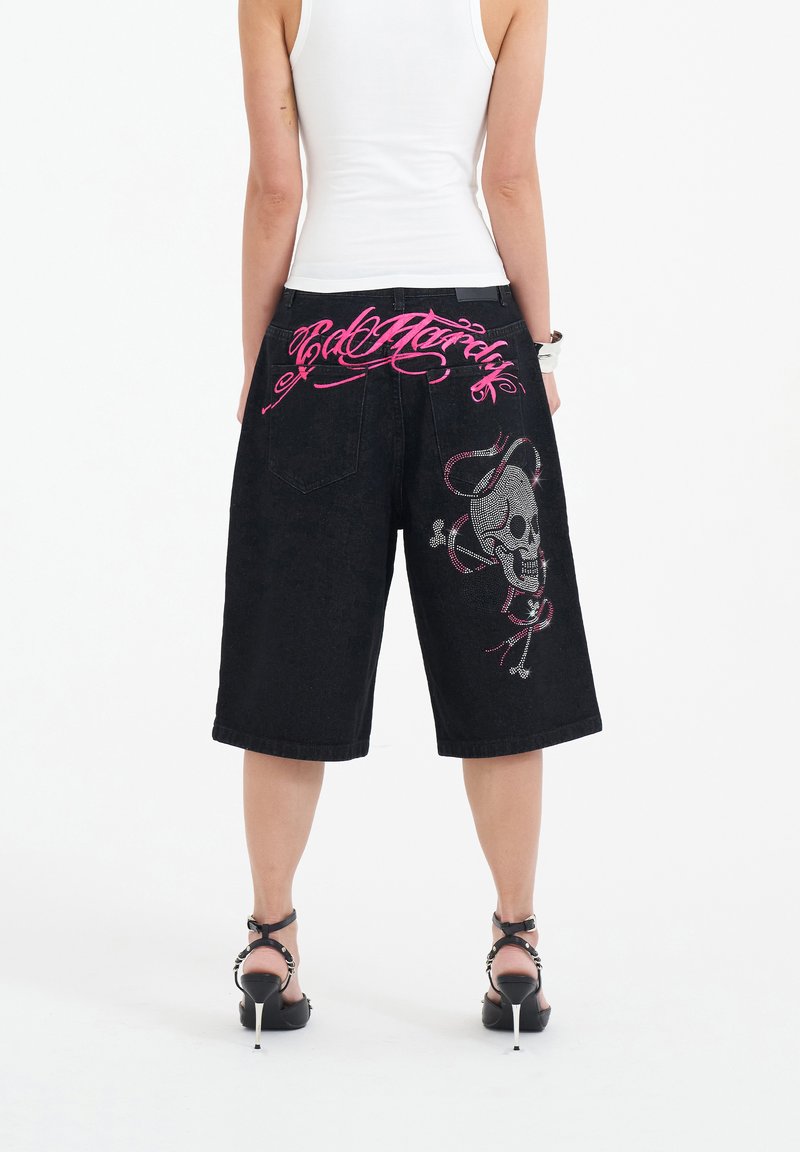 Ed Hardy - LOVE WRAPPED DIAMANTE  - Denim shorts - black, Enlarge