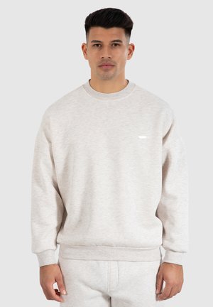Hellgrauer Sweatshirt aus weichem Stoff mit Rundhalsausschnitt, gerippten Bündchen und Saum. Verfügt über ein kleines, dezentes Logo auf der Brust.