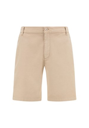 Beige shorts gemaakt van een katoenmix, met een recht model, vooraan knoopsluiting en een gladde textuur. Eenvoudig en plain ontwerp.