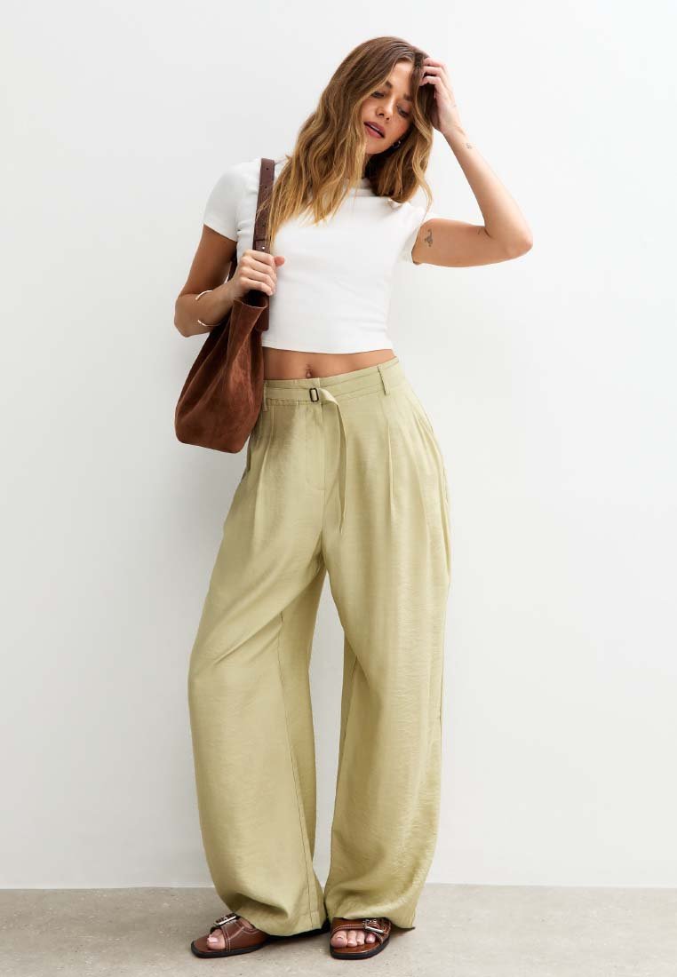 New Look - WIDE LEG PLEATED - Trousers - olive, Enlarge