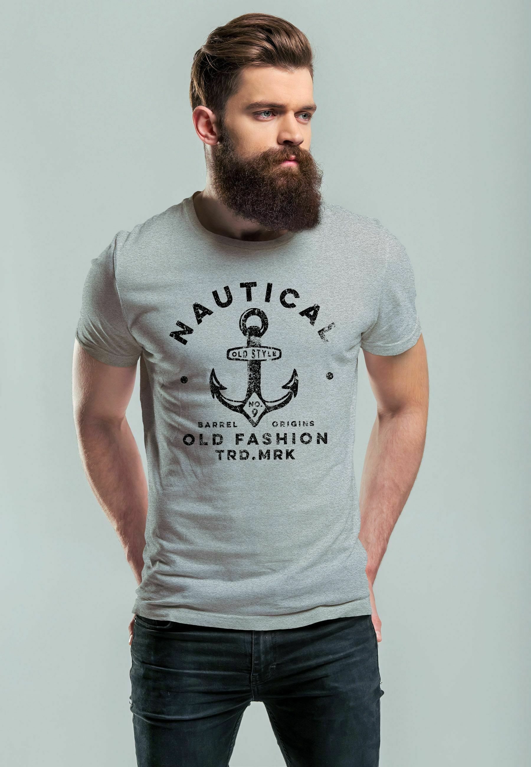 Neverless® Herren T-Shirt Mit Anker-Motiv – Maritim Vintage Print, Slim Fit, 100% Baumwolle