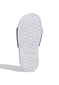 Svart sandal med en texturerad, vit gummisula. Har ett diamantmönster för grepp och "adidas"-logotypen präglad på sidan.