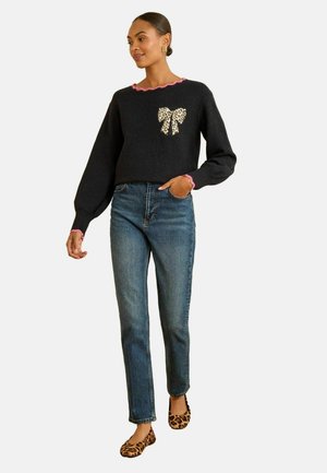 REGULAR FIT SCALLOP - Strickpullover - navy blue leopard print bow