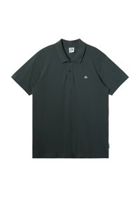 Tmavě zelené polo tričko ze 100% bavlny, s límečkem, třemi knoflíky, krátkými rukávy a malým logem na levé hrudi.