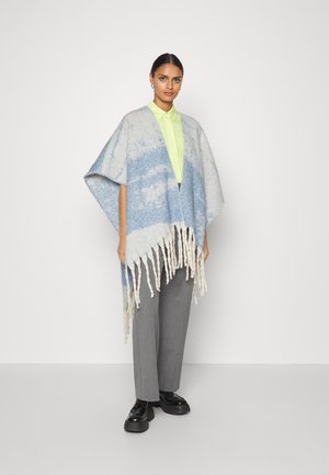 PONCHO BIG FRINGE - Cape - blue