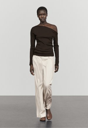 Massimo Dutti, DRAPED SHOULDER DETAIL T-SHIRT - Long sleeved top - brown