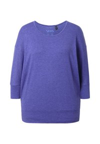 Paarse, lose-fitting sweatshirt met driekwartmouwen, ribgebreide manchetten en een ronde halslijn, gemaakt van een zachte, gestructureerde stof.