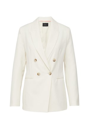 Weißes, doppelt geknöpftes Blazer aus glattem Stoff. Mit Reverskragen, zwei Knopfverschlüssen und seitlichen Taschen. Taillierte Passform.