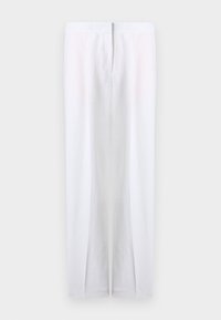 Λευκό παντελόνι με ίσια γραμμή, ψηλή μέση και φερμουάρ μπροστά, απλωμένο επίπεδο σε φωτεινό φόντο.