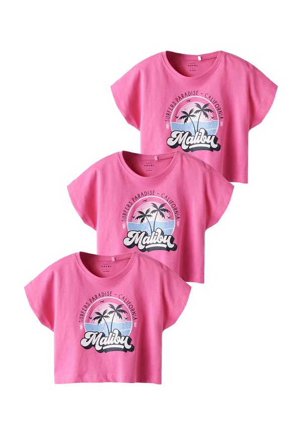 3ER-SET MIT MOTIV KURZARM CROP RUNDHALS - T-Shirt print - rosa