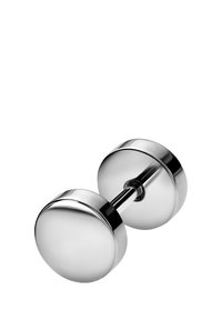 Metallhanteln med en slät, glänsande kromfinish. Runda ändar med ett centralt handtag som har en smidig, minimalistisk design.