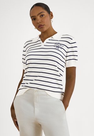 STRIPED COTTON-BLEND POLO - Poloshirts - white/refined navy