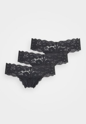 Fronhas de renda preta, conjunto de três, com bordas scalloped e padrões florais. Textura suave com um design transparente para uma cobertura leve.