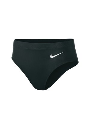 Zwarte zwemboxers met een wit Nike-logo aan de zijkant, ontworpen voor atletische prestaties en comfort.