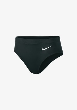 Zwarte zwemboxers met een wit Nike-logo aan de zijkant, ontworpen voor atletische prestaties en comfort.
