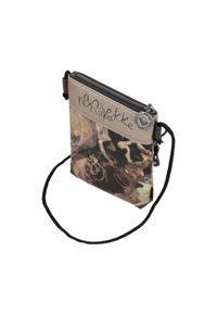 Sac à bandoulière avec un motif floral, fabriqué en tissu et en simili cuir. Comprend une fermeture éclair sur le dessus et une sangle réglable. Détail de logo remarquable.