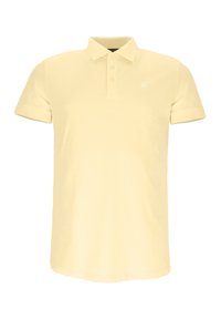 Polohemd in hellgelb, aus Baumwolle. Verfügt über einen klassischen Kragen, eine Drei-Knopf-Leiste und ein kleines Logo auf der Brust. Kurze Ärmel.