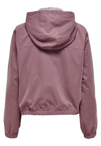 Giacca a cappuccio rosa con design cropped, con polsini e orlo elasticizzati, e una superficie liscia. Presenta una fodera interna a righe.