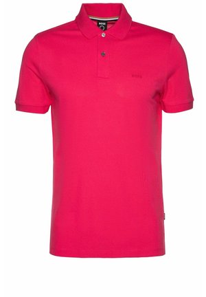 Knallpinker Kurzarm-Poloshirt mit Kragen, Zwei-Knopf-Leiste und dezentem „BOSS“ Logo auf der Brust gestickt.