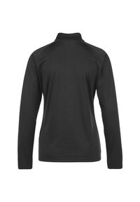 Zwarte lange mouwen pullover met hoge kraag, gemaakt van zachte stof. Heeft een gladde textuur en een minimalistisch ontwerp, met raglanmouwen.