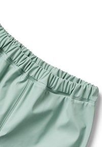 Myntegrønne bukser med elastisk talje og en glat, blank finish samt en samlet talje, der har sidesømme for et strømlinet udseende.