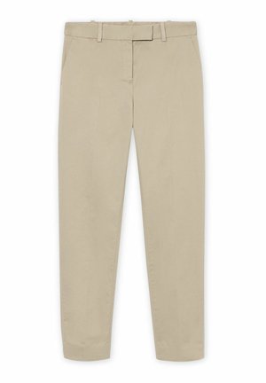 Béžové kalhoty s úzkým střihem s poutky na pásek, předními kapsami a skrytým zapínáním na knoflík a zip.