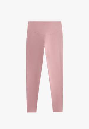 Világos rózsaszín leggings sima, rugalmas anyagból. Magas derék; nem látható varrások; teljes hosszúságú kivitel.