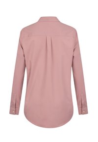 Camicia a maniche lunghe di color rosa chiaro con colletto classico, orlo arrotondato e polsini con bottoni. Tessuto morbido e liscio con un design pulito e minimal.