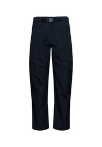 Morskie wodoodporne spodnie z lekkiego materiału, z szerokim paskiem w talii z regulowanym paskiem oraz prostymi nogawkami.