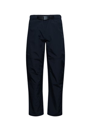 Marine waterdichte broek van lichtgewicht stof, met een brede tailleband en verstelbare riem, en recht gesneden pijpen.