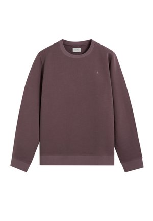 Sudadera morada con cuello redondo, puños y bajo acanalados. Presenta un pequeño logotipo en el pecho. Confeccionada con una tela suave y texturizada.