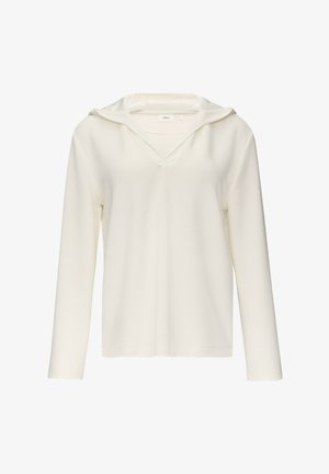 Felpa leggera a maniche lunghe in bianco sporco. Design a V con una vestibilità comoda, caratterizzata da una texture morbida e senza hardware visibile.