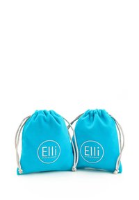 Deux petites pochettes turquoise à cordon avec les logos "Elli by Julie & Grace", placées côte à côte sur un fond blanc.