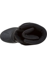 Stivale invernale nero con punta tonda, colletto imbottito e fodera interna. Presenta chiusura a zip e suola testurizzata per una buona presa.
