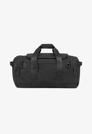 Borsa duffel in tessuto morbido nero con doppio manico, tasca frontale con cerniera, scomparti laterali e logo "EPIC" sul pannello frontale.